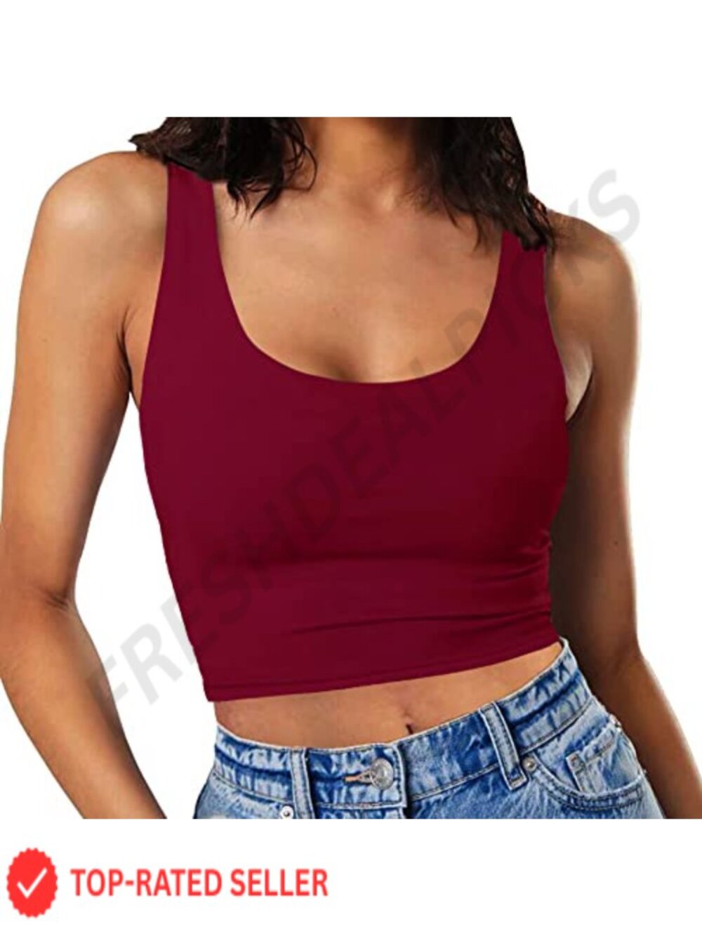 Women's Sleeveless Double Layer Scoop Neck Cropped Tank Top